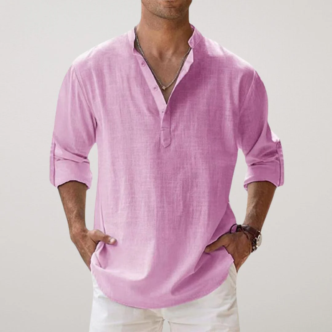 Lenoir™ - Linen-effect cotton Henley shirt - Image 9