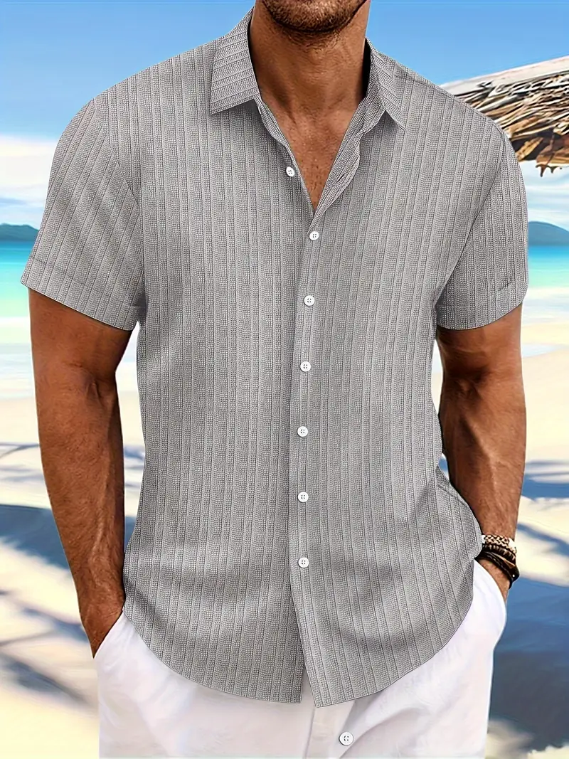 Leocadio® | Casual, Breathable, Short-Sleeved Shirt With A Loose Striped Pattern - Image 11