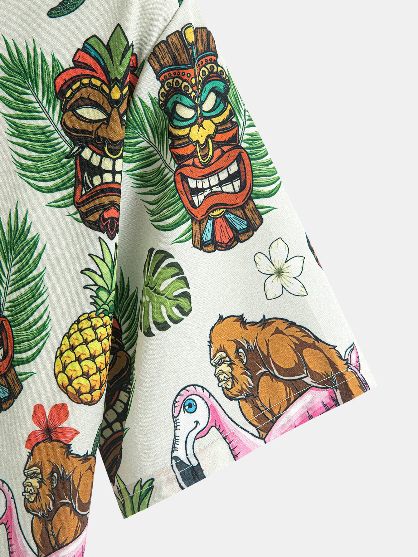 Leon® | Tropical Tiki Bigfoot Print Button Up Shirt & Solid Drawstring Swim Shorts - Image 14