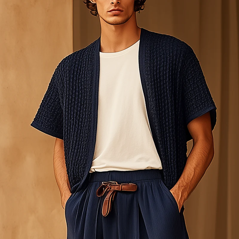 Leon | Men'S Summer Fashion Crochet Textured Short-Sleeved Shirt - Image 2