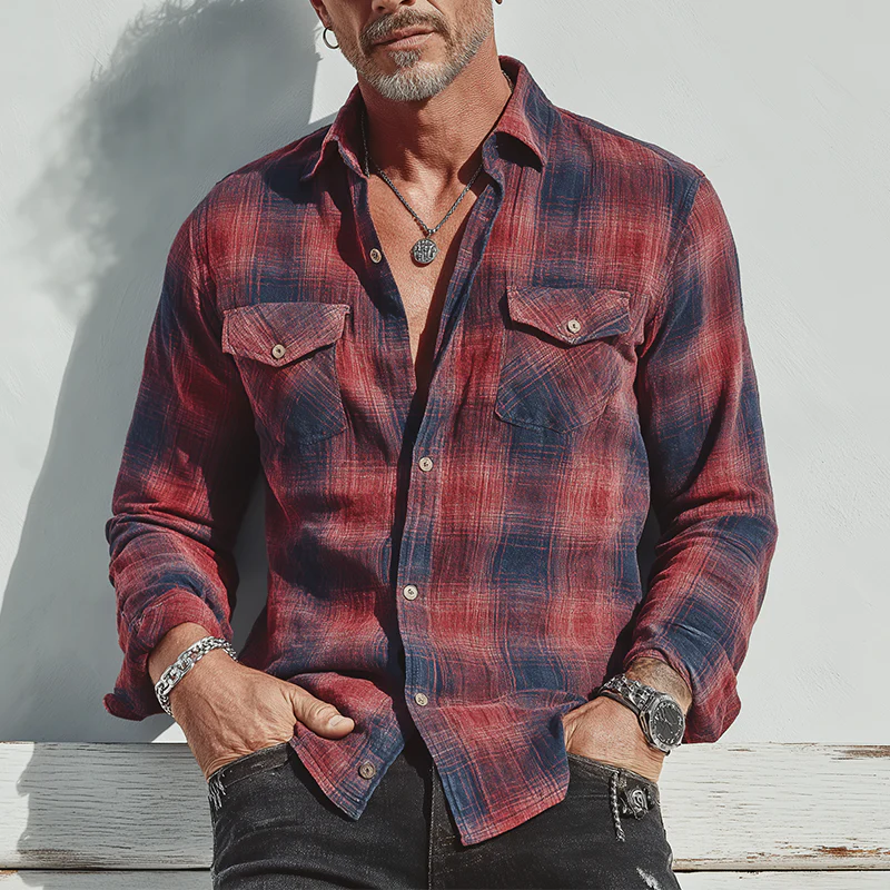 Leonard | Men'S Summer Check Print Linen Blend Long Sleeve Shirt - Image 2