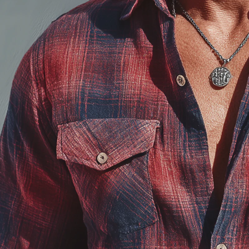 Leonard | Men'S Summer Check Print Linen Blend Long Sleeve Shirt - Image 3