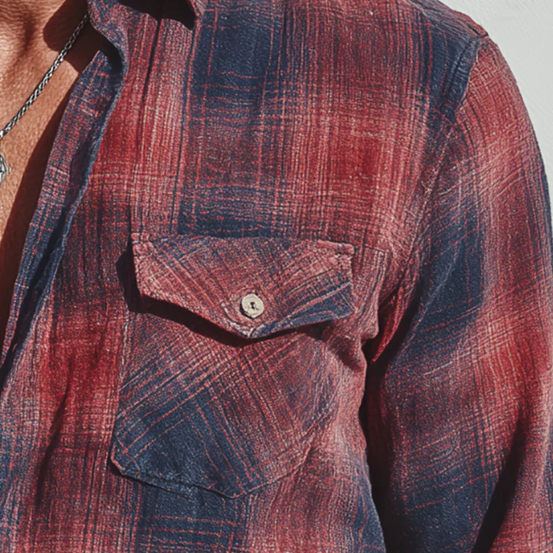 Leonard | Men'S Summer Check Print Linen Blend Long Sleeve Shirt - Image 4