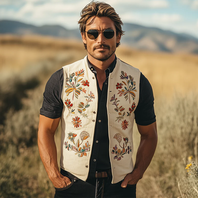Leonard | Men'S Summer Fashion Embroidered Cotton Blended Vest (With Lining) - Image 2