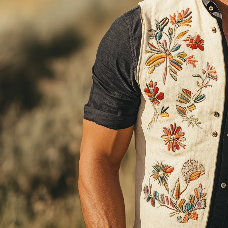 Leonard | Men'S Summer Fashion Embroidered Cotton Blended Vest (With Lining) - Image 3