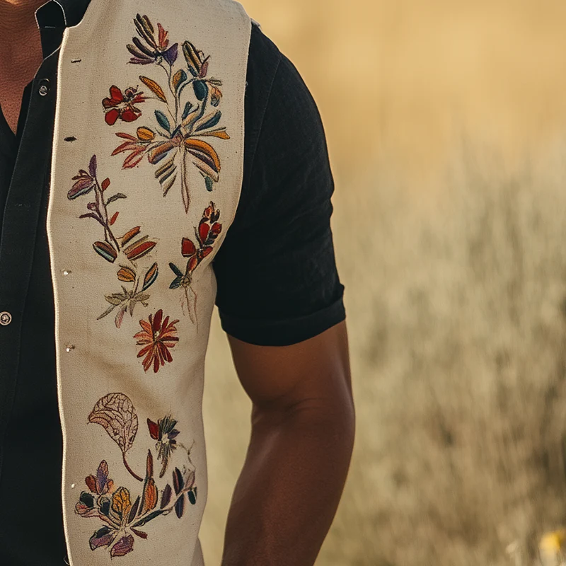 Leonard | Men'S Summer Fashion Embroidered Cotton Blended Vest (With Lining) - Image 4