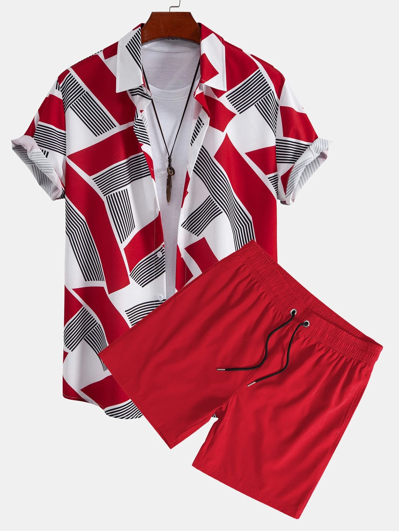 Leonardo® | Color Block Geometry Print Button Up Shirt & Swim Shorts