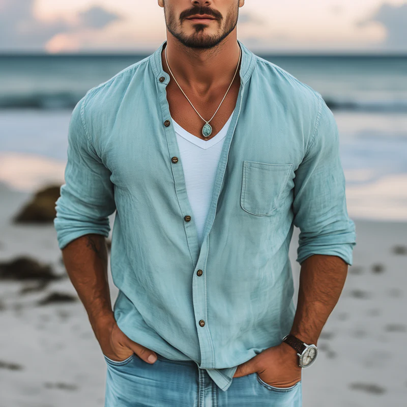 Leonardo | Men'S Basic Solid Color Cotton Long Sleeve Shirt - Image 2