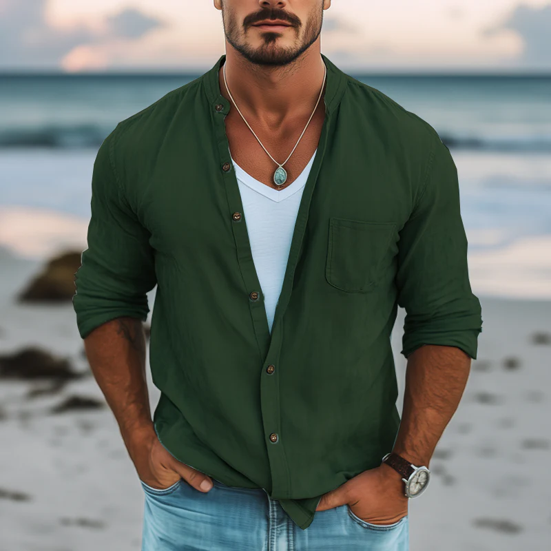 Leonardo | Men'S Basic Solid Color Cotton Long Sleeve Shirt - Image 3