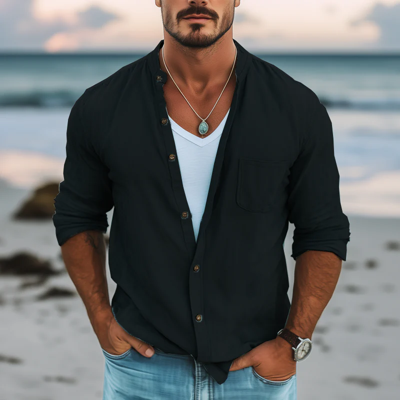 Leonardo | Men'S Basic Solid Color Cotton Long Sleeve Shirt - Image 4