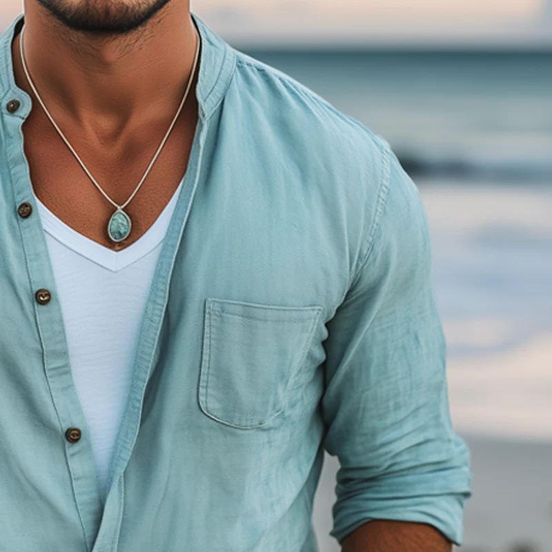 Leonardo | Men'S Basic Solid Color Cotton Long Sleeve Shirt - Image 5