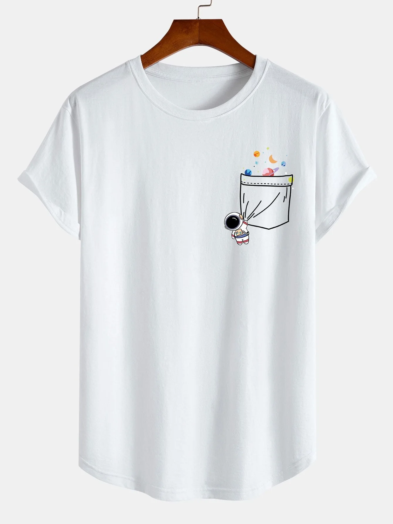 Leopoldo® | Astronaut Space Pocket Print Cotton Arc Hem T-Shirt - Image 3