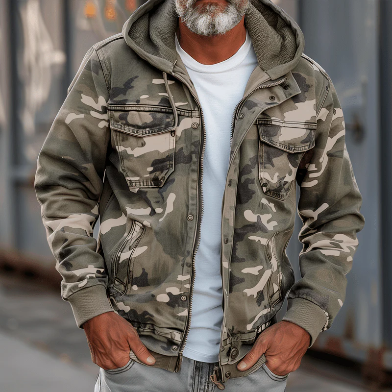 Leopoldo | Camouflage hooded jacket with pockets and zipper - Image 3
