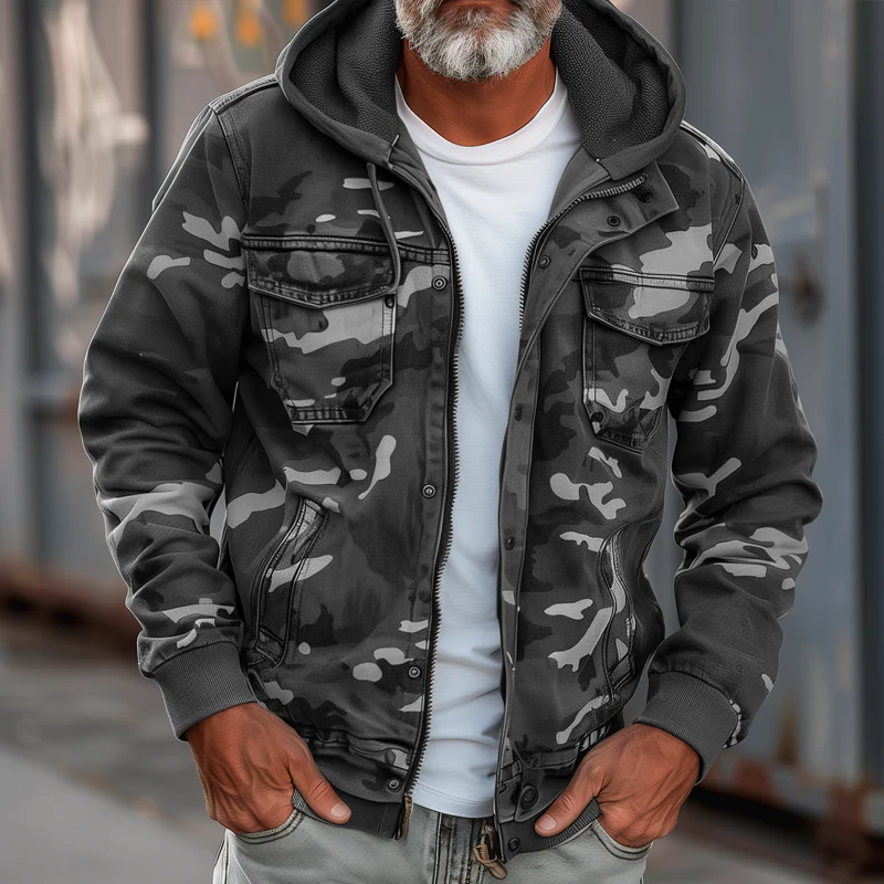 Leopoldo | Camouflage hooded jacket with pockets and zipper - Image 4