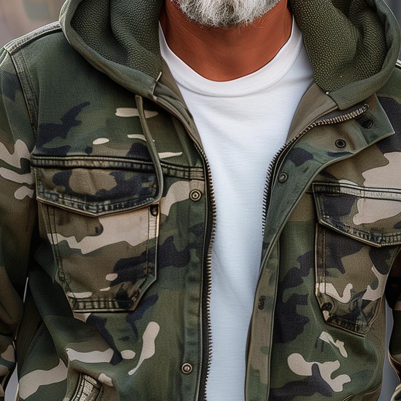 Leopoldo | Camouflage hooded jacket with pockets and zipper - Image 5