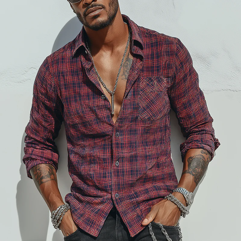 Leroy | Men'S Summer Check Print Cotton Blend Long Sleeve Shirt - Image 2