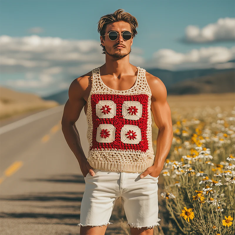 Leroy | Men'S Summer Fashion Casual Hollow Crochet Flower Knitted Tank Top - Image 3