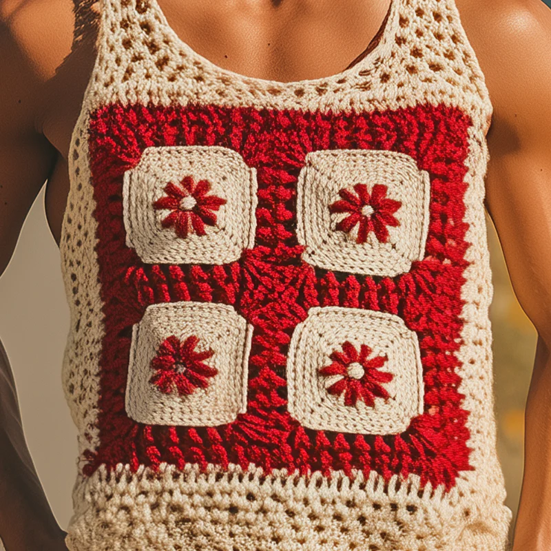 Leroy | Men'S Summer Fashion Casual Hollow Crochet Flower Knitted Tank Top - Image 6