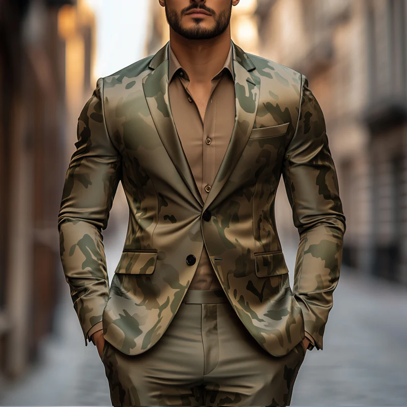 Levi | Men'S Casual Camouflage Print Satin Notch Lapel Single Breasted Slim Fit Blazer - Image 2