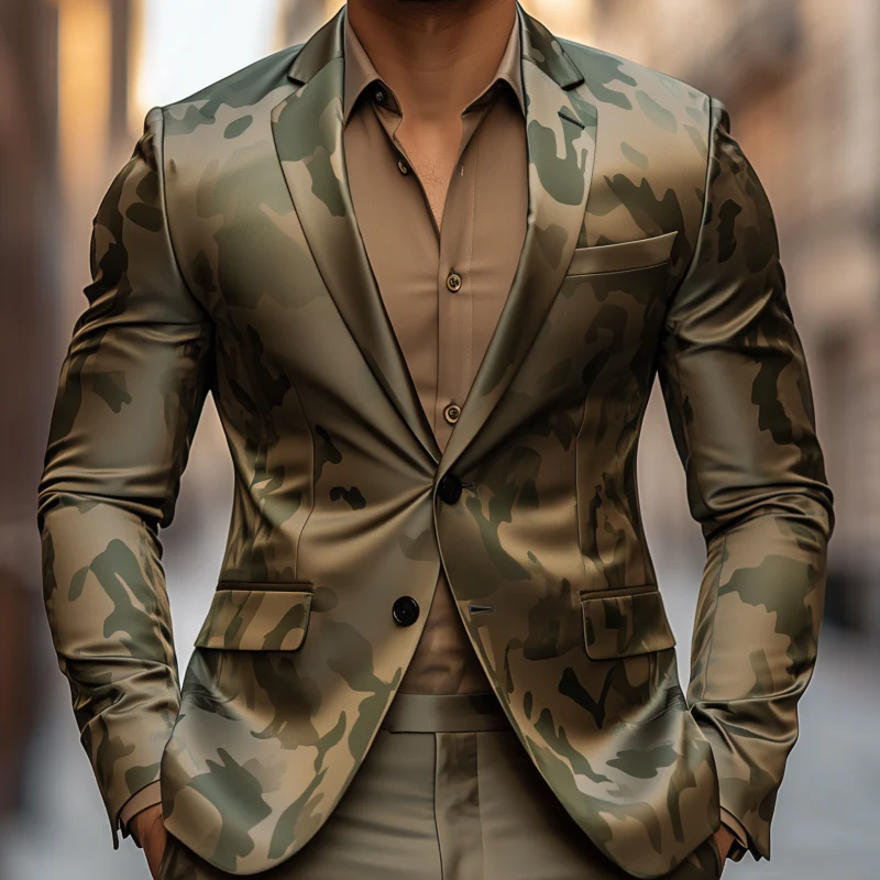 Levi | Men'S Casual Camouflage Print Satin Notch Lapel Single Breasted Slim Fit Blazer - Image 3