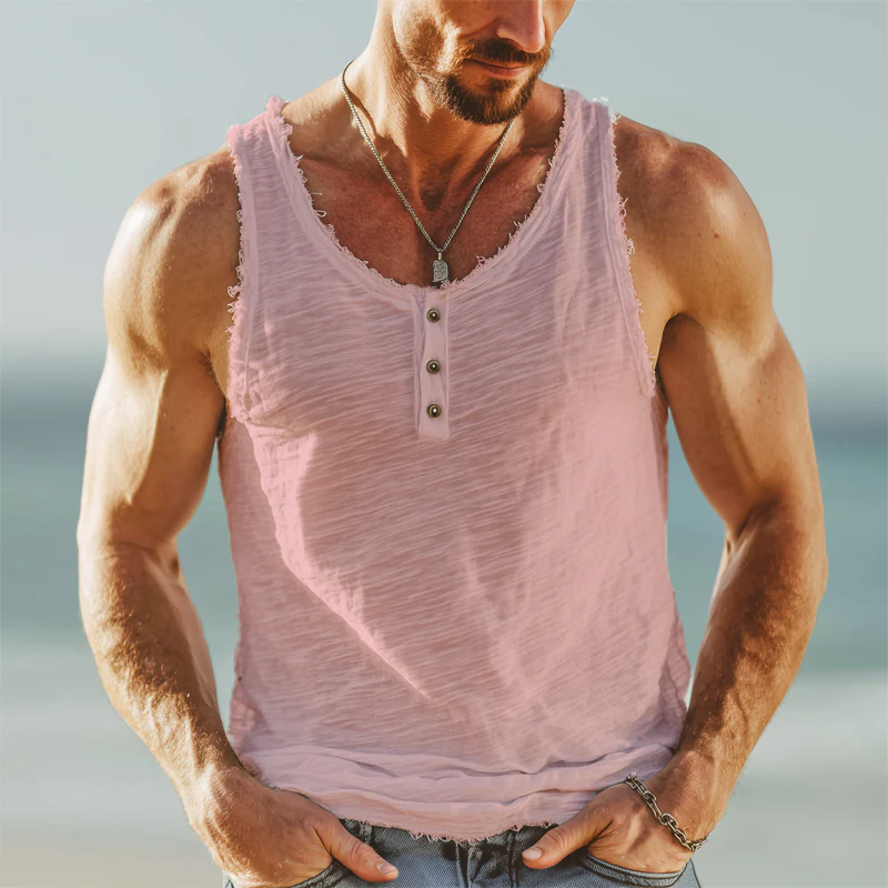 Lewis | Men'S Summer Basics Slub Fabric Raw Edge Tank Top - Image 5