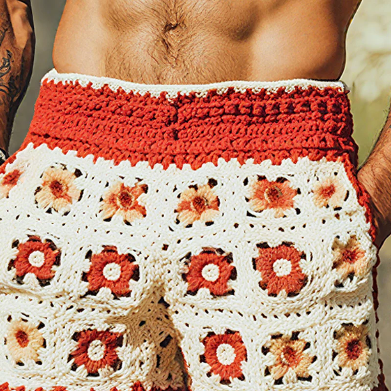 Liam | Men'S Summer Fashion Casual Hollow Crochet Flower Knitted Elastic Waist Shorts - Image 4