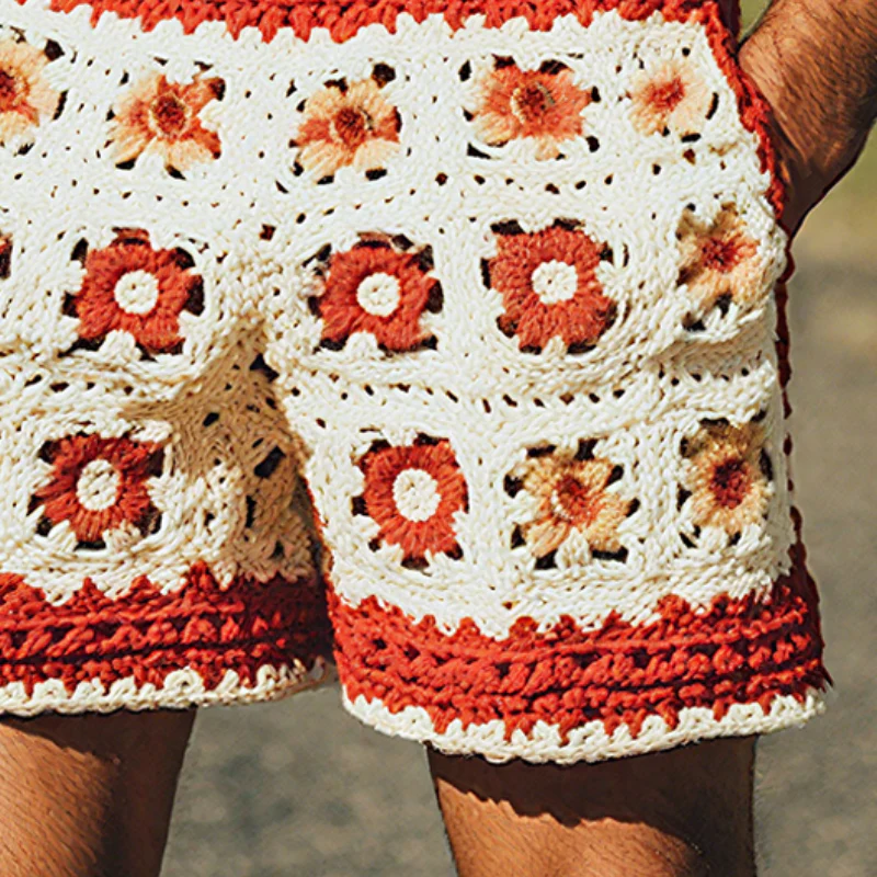 Liam | Men'S Summer Fashion Casual Hollow Crochet Flower Knitted Elastic Waist Shorts - Image 5