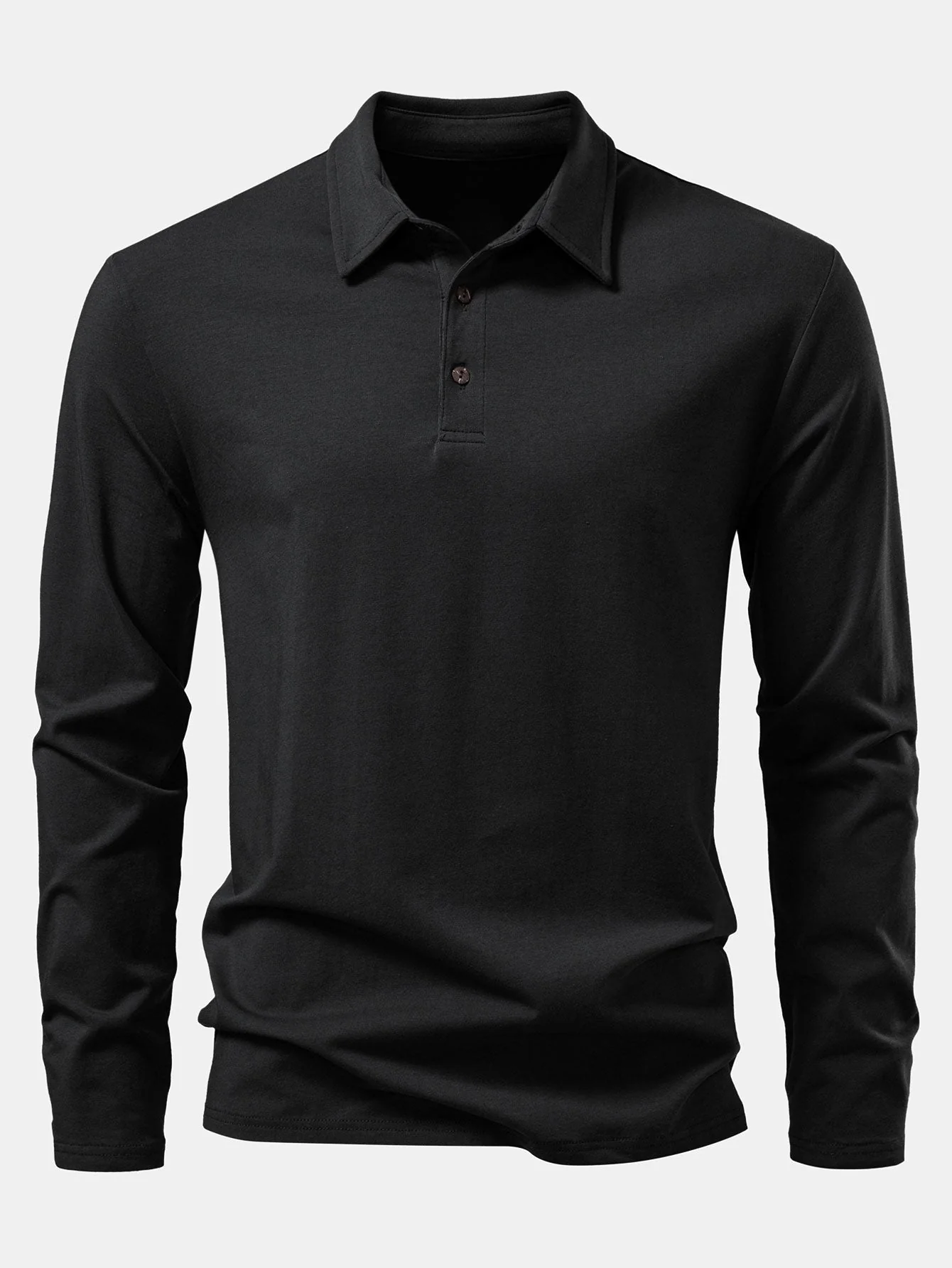 Liam | Solid Long Sleeve Cotton Polo Shirt - Image 11
