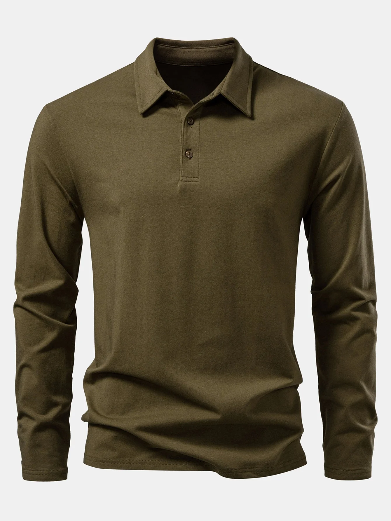 Liam | Solid Long Sleeve Cotton Polo Shirt - Image 17