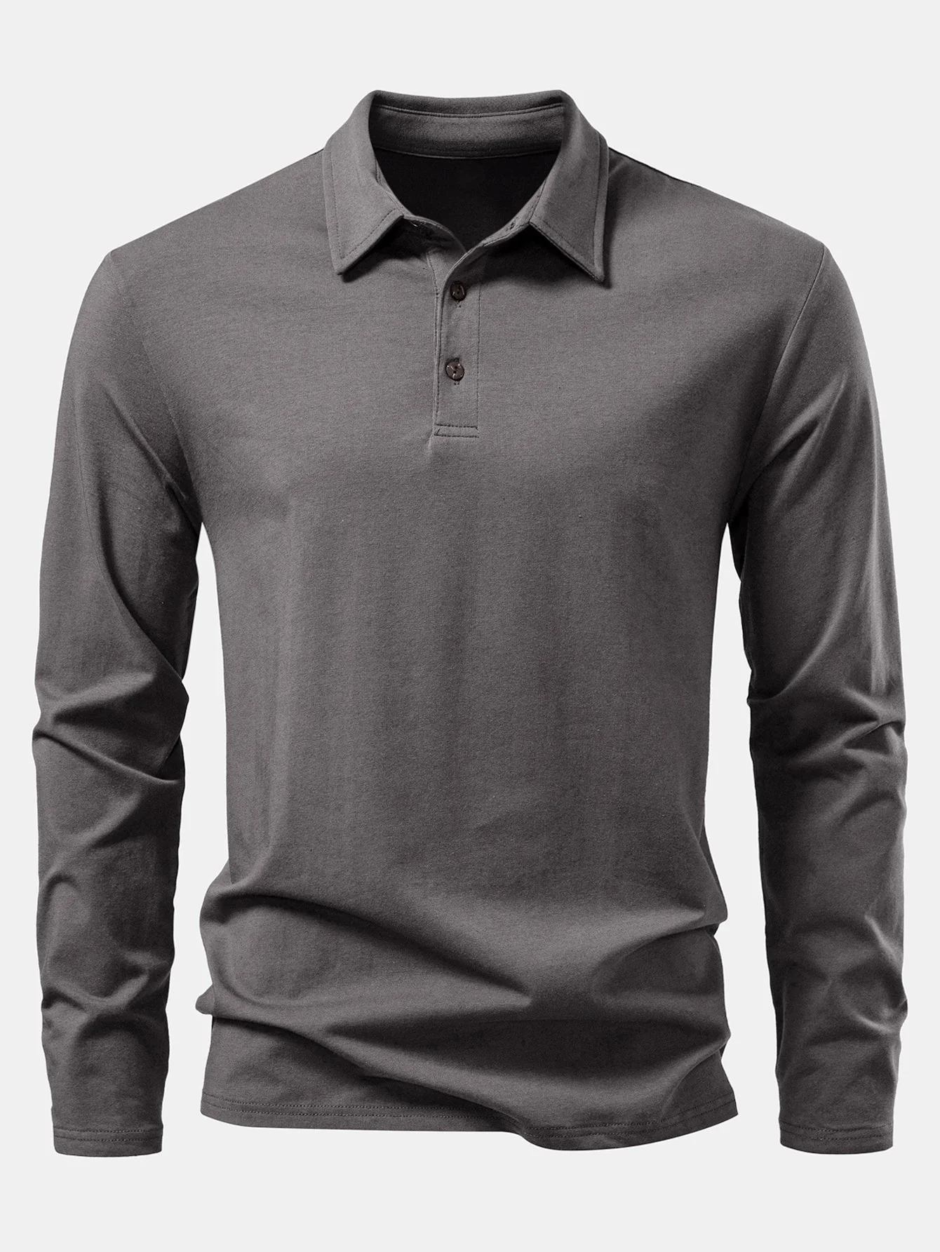 Liam | Solid Long Sleeve Cotton Polo Shirt - Image 19