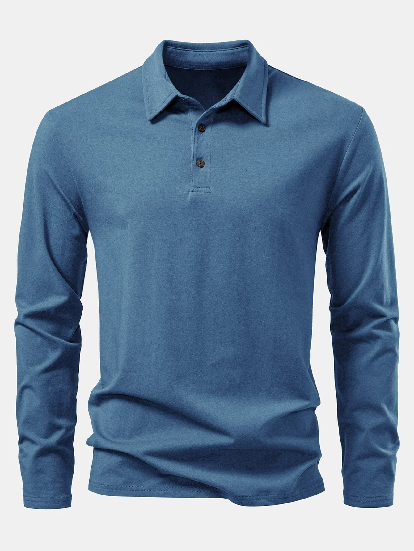 Liam | Solid Long Sleeve Cotton Polo Shirt - Image 21