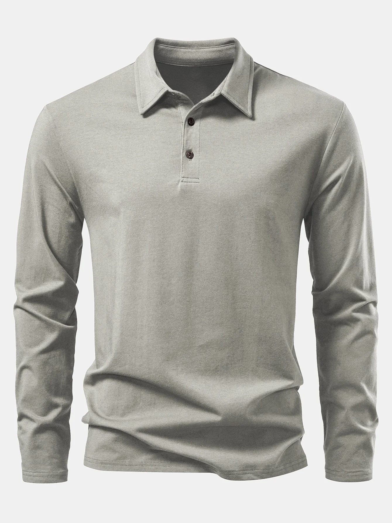 Liam | Solid Long Sleeve Cotton Polo Shirt - Image 3