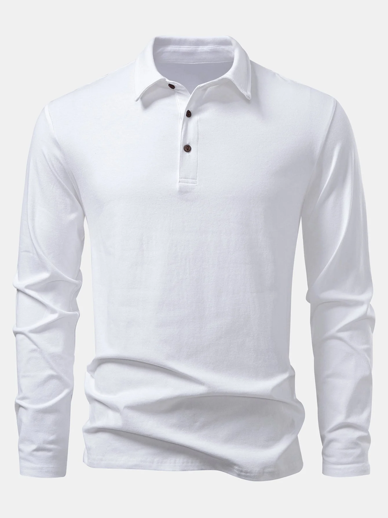 Liam | Solid Long Sleeve Cotton Polo Shirt - Image 9