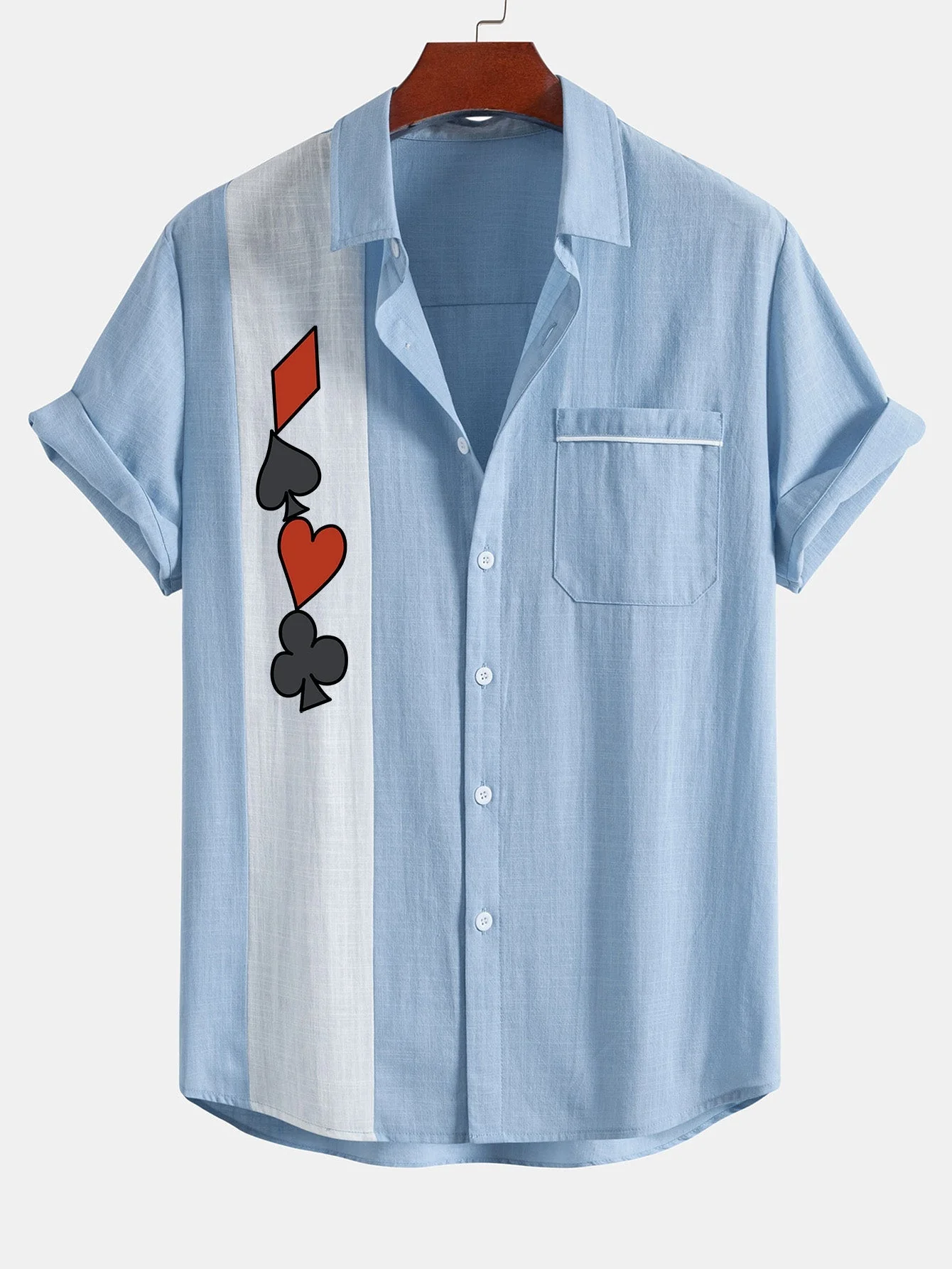 Licio® | Poker Print Linen Look Contrast Button Up Shirt - Image 5