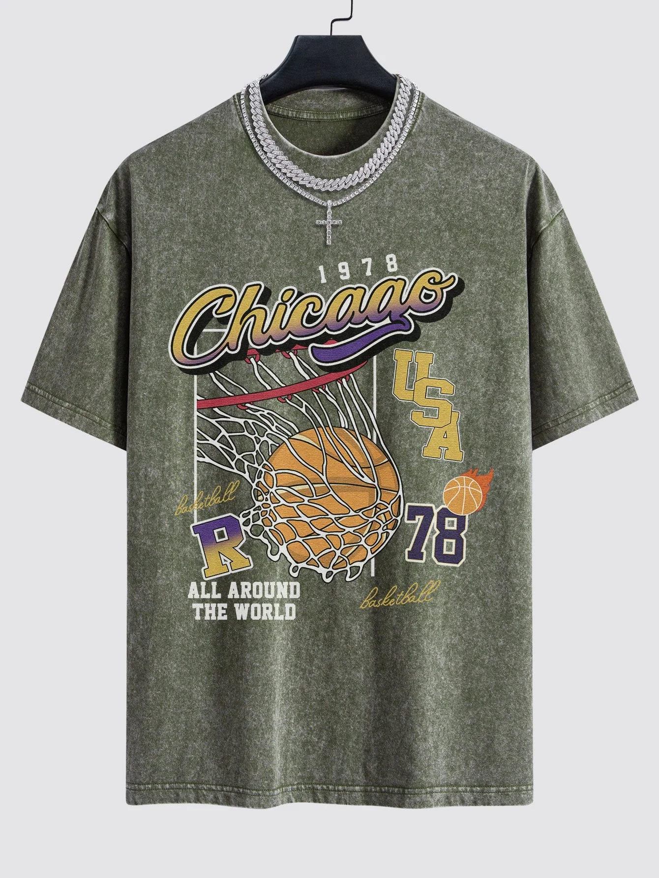 Lino® | Chicago Basketball Print Washed Drop Shoulder Oversize T-Shirt - Image 4