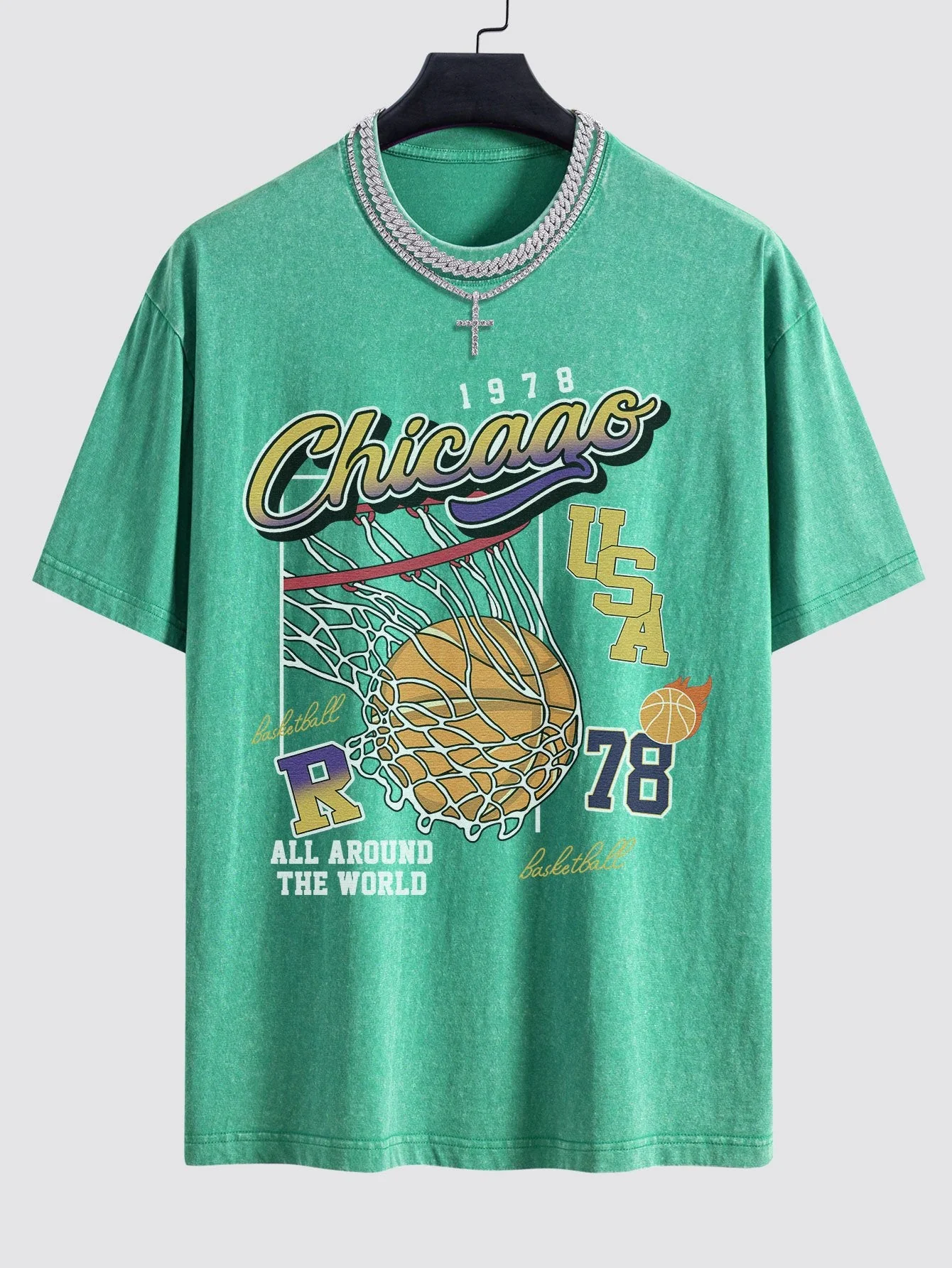 Lino® | Chicago Basketball Print Washed Drop Shoulder Oversize T-Shirt - Image 7