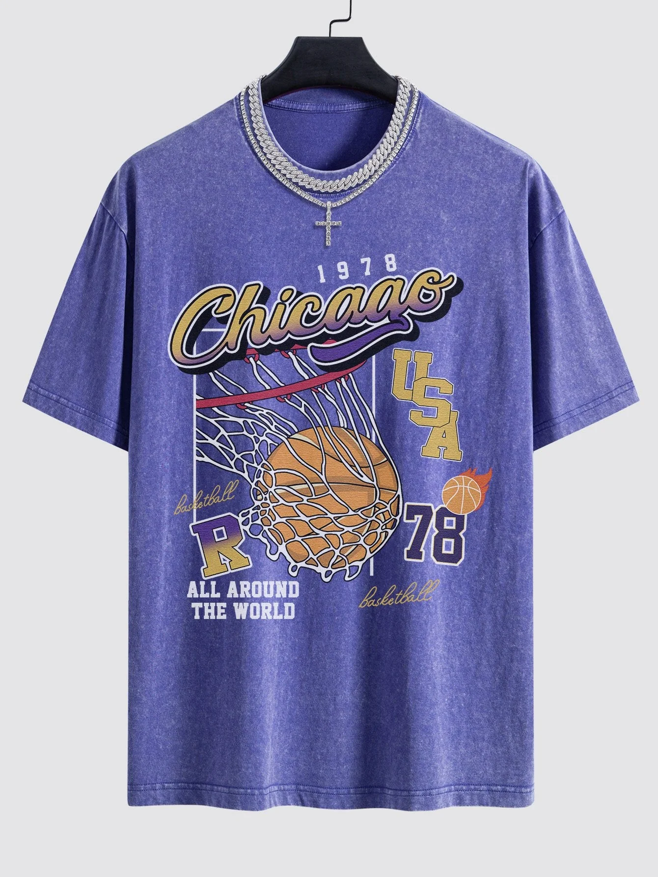 Lino® | Chicago Basketball Print Washed Drop Shoulder Oversize T-Shirt - Image 8