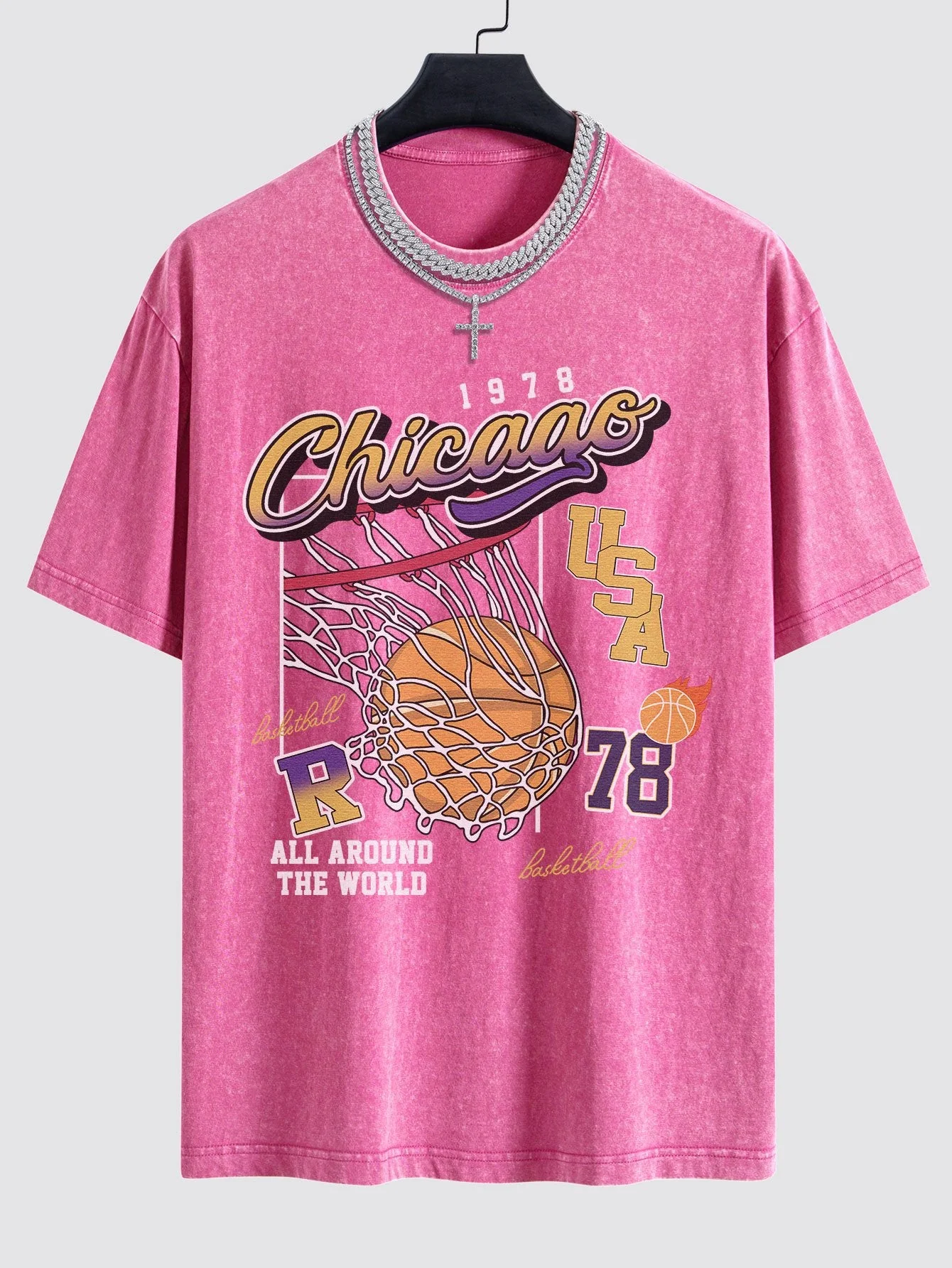 Lino® | Chicago Basketball Print Washed Drop Shoulder Oversize T-Shirt - Image 9