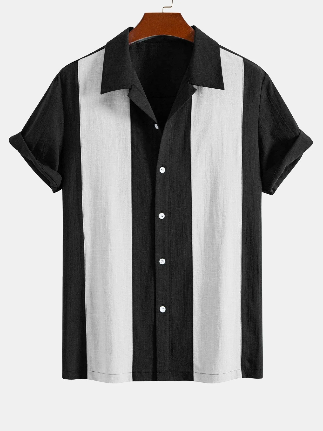 Lino® | Linen Look Patchwork Bowling Shirt - Image 6