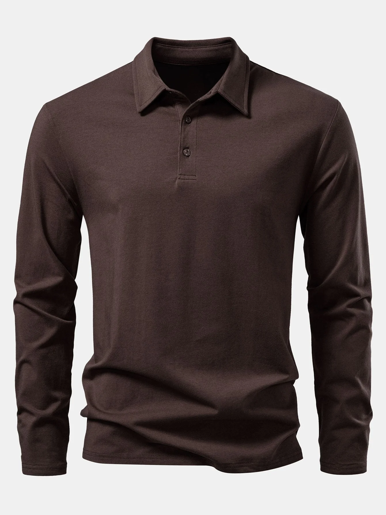 Livio® | Solid Long Sleeve Cotton Polo Shirt - Image 21