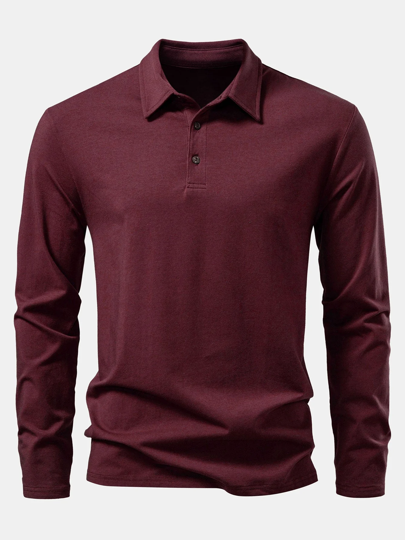 Livio® | Solid Long Sleeve Cotton Polo Shirt - Image 23
