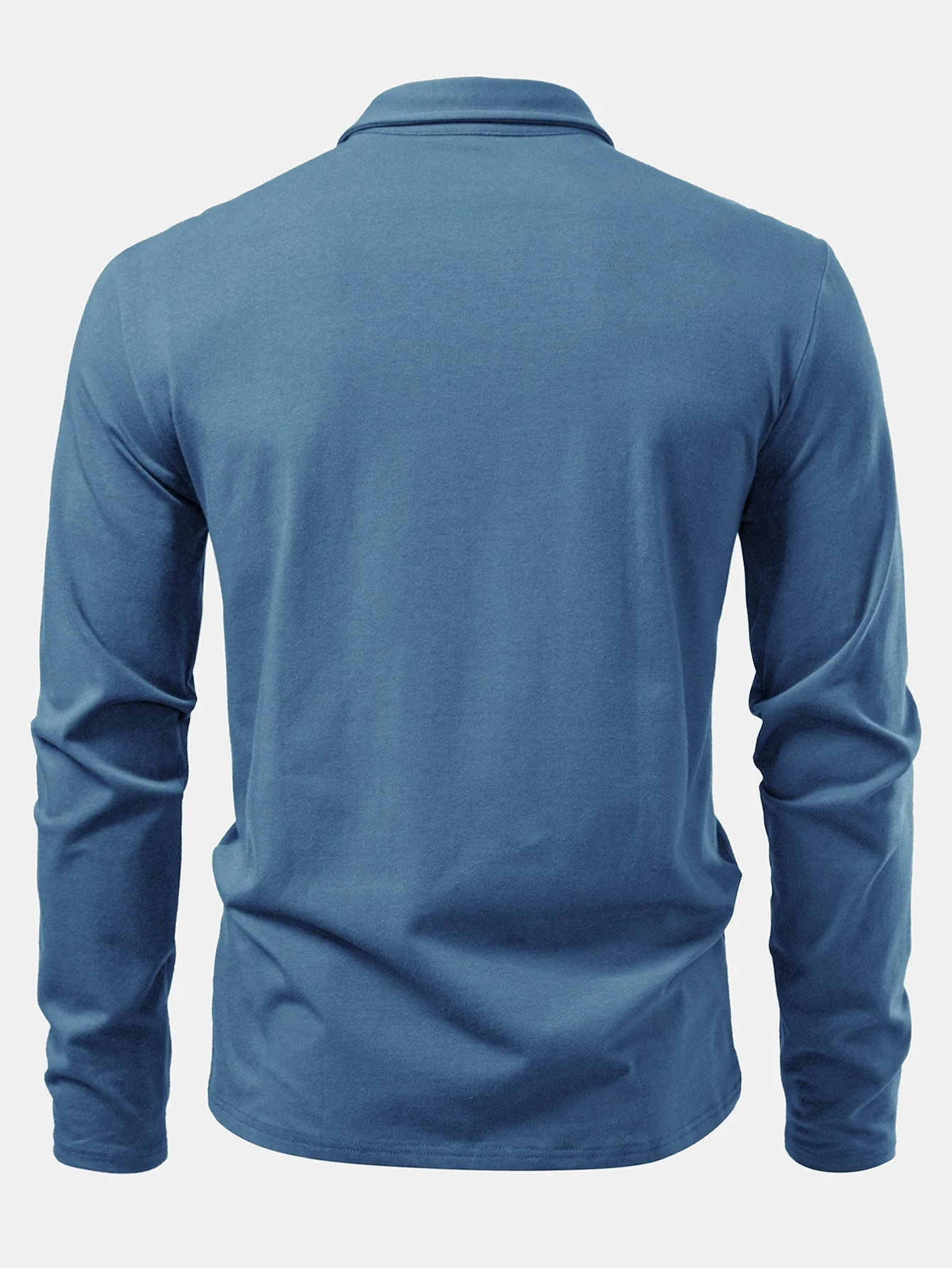 Livio® | Solid Long Sleeve Cotton Polo Shirt - Image 8