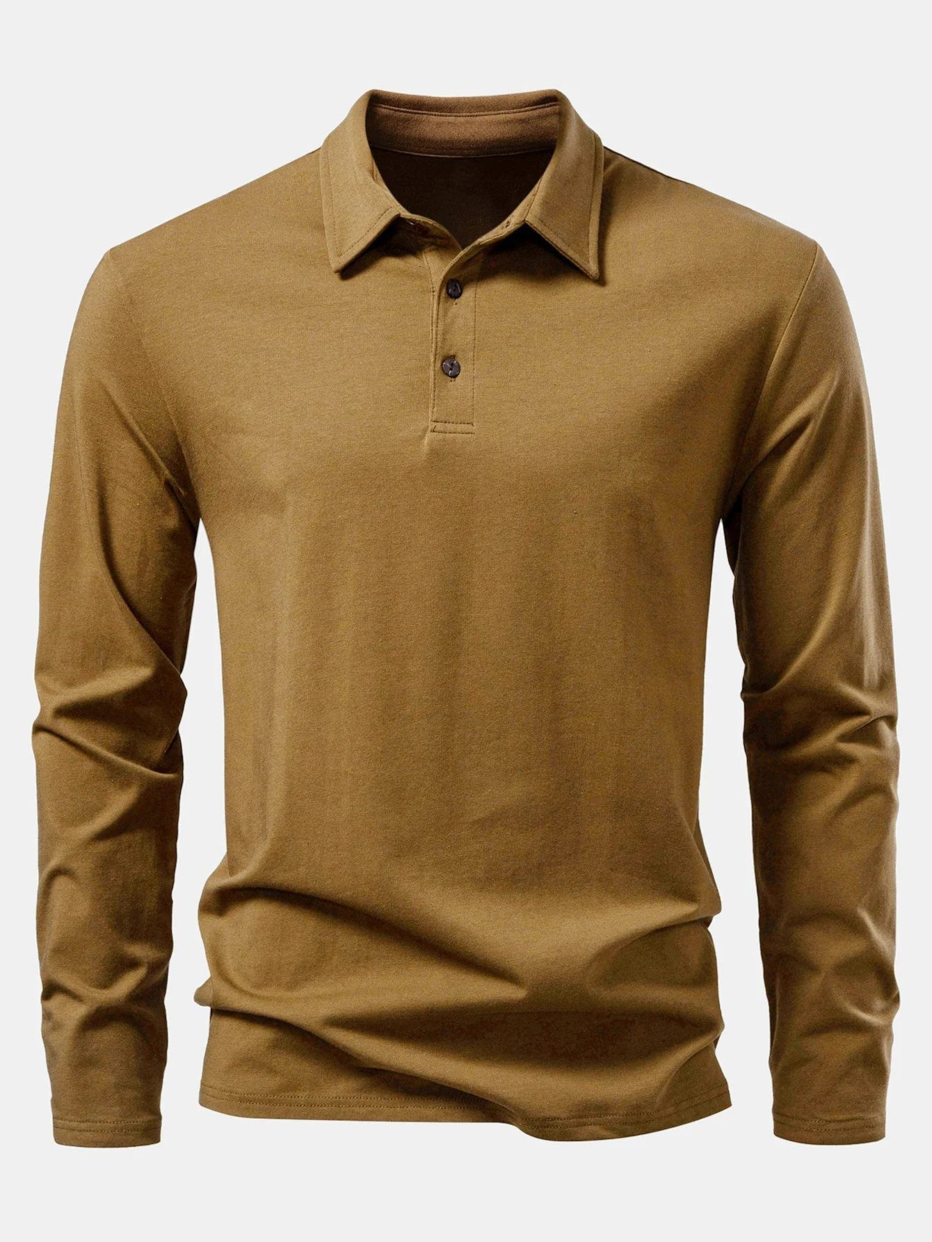 Livio® | Solid Long Sleeve Cotton Polo Shirt - Image 9