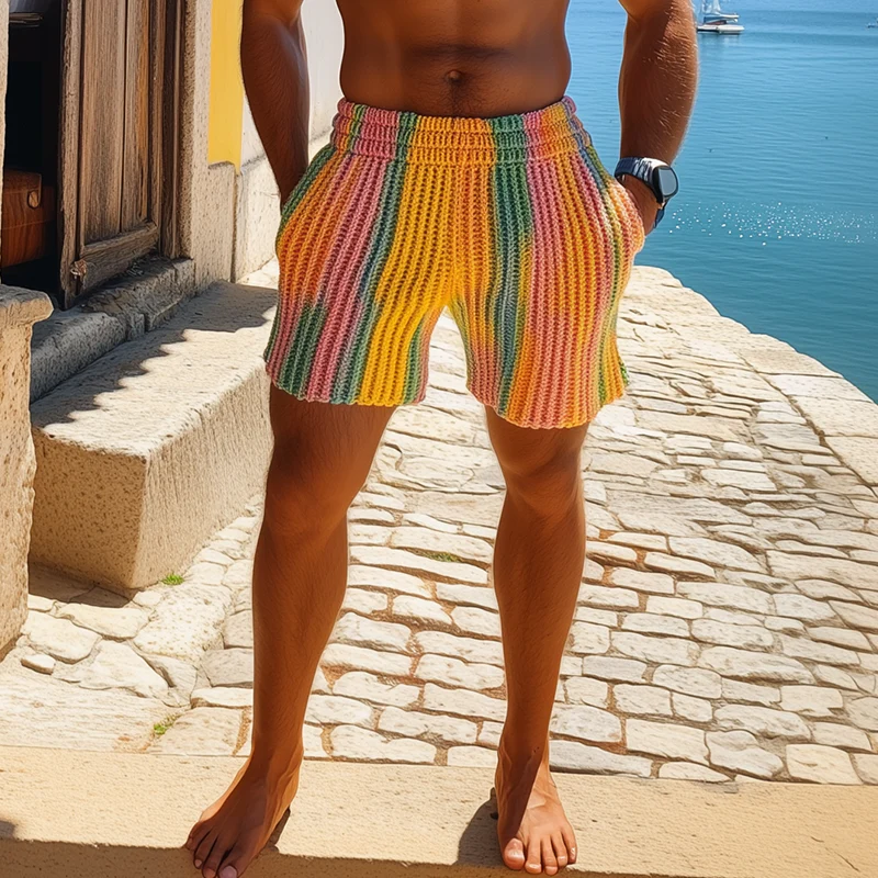 Lloyd | Men'S Spring And Summer Fashion Casual Rainbow Elastic Waist Knitted Shorts - Image 4