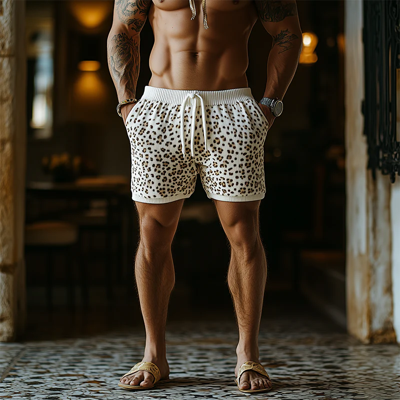 Logan | Men'S Spring And Summer Fashion Casual Leopard Print Knitted Elastic Waist Shorts - Image 3
