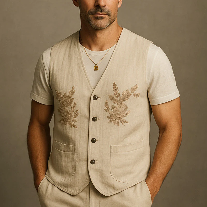 Logan | Men'S Summer Fashion Linen Embroidered Vest - Image 2