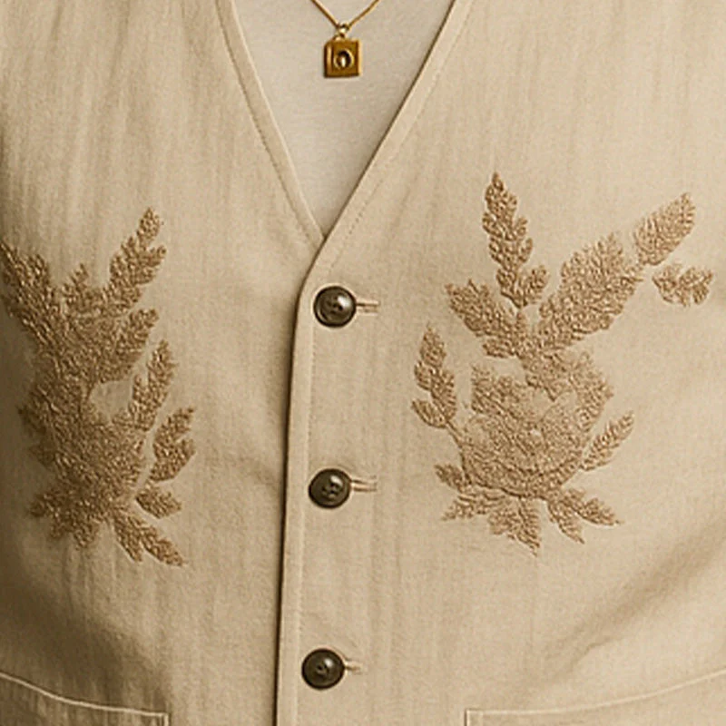 Logan | Men'S Summer Fashion Linen Embroidered Vest - Image 3