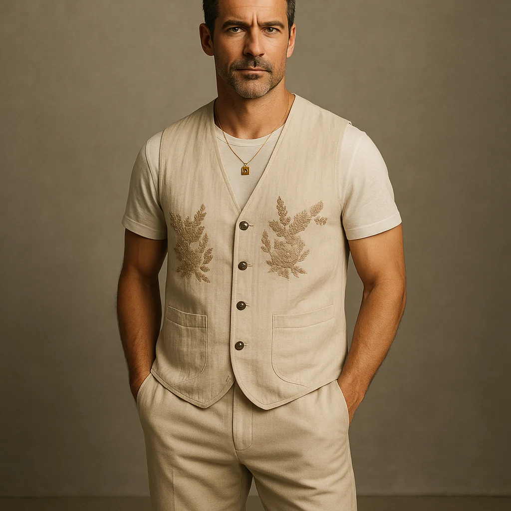 Logan | Men'S Summer Fashion Linen Embroidered Vest - Image 4