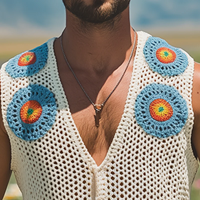 Lonnie | Men'S Summer Fashion Casual Hollow Crochet Flower Knitted Vest - Image 6