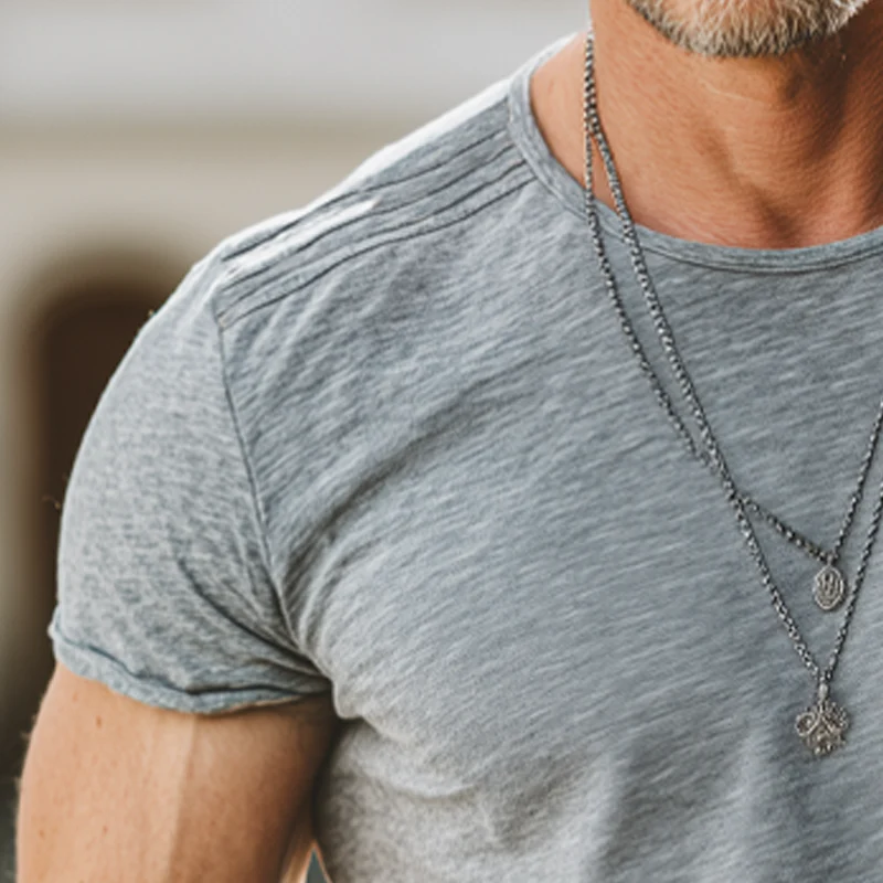 Louis | Men'S Summer Basic Solid Color Shoulder Pleated Cotton T-Shirt - Image 3